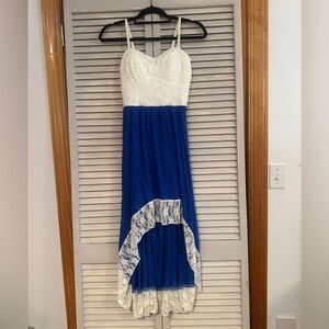 Lily Rose Blue & White Lace High-Low Dress, size S